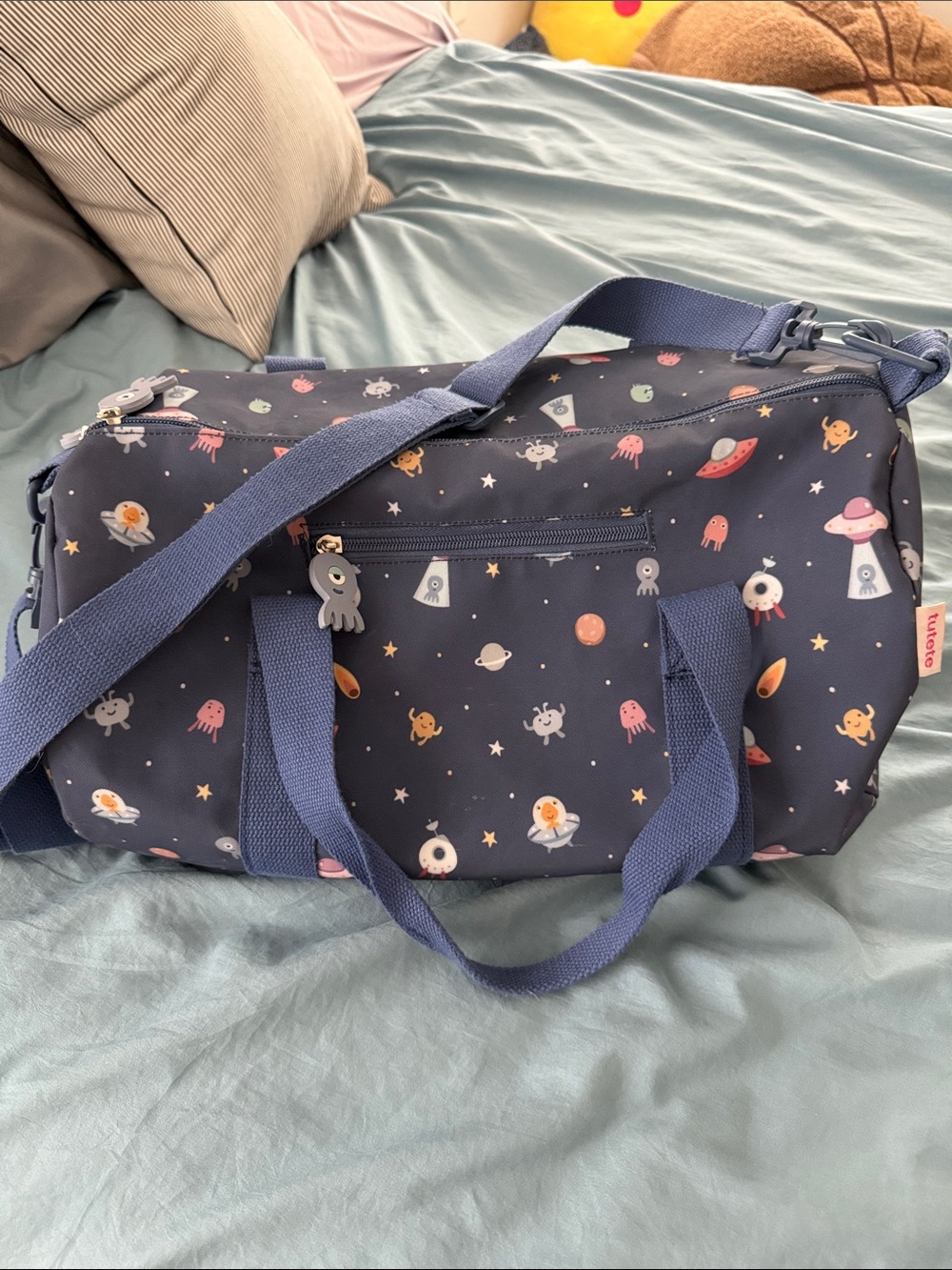 Like New Navy Space Print Weekend Duffel Bag - Tutete